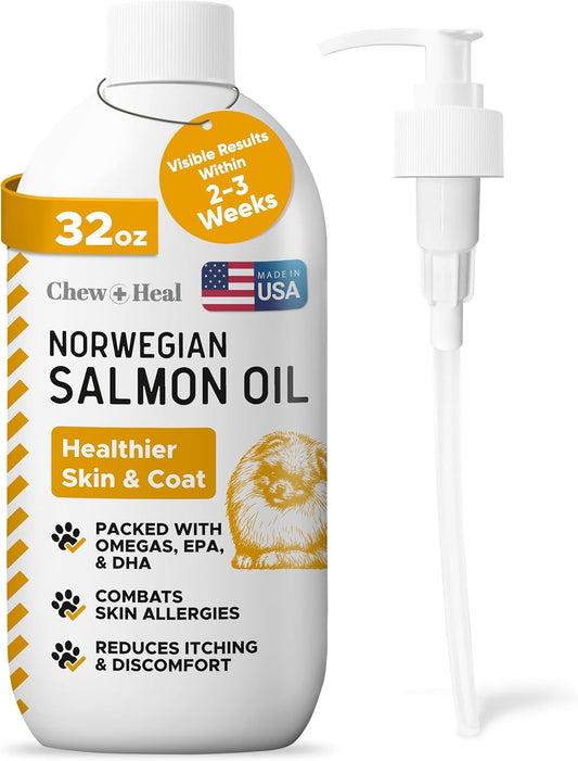 Salmon Oil for Dogs and Cats, 32 Oz - Omega-Rich Supplement for Healthy Skin & Coat, Joint & Immune Support - All-Natural Fish Oil Liquid - Premium Pet Care, Made in USA