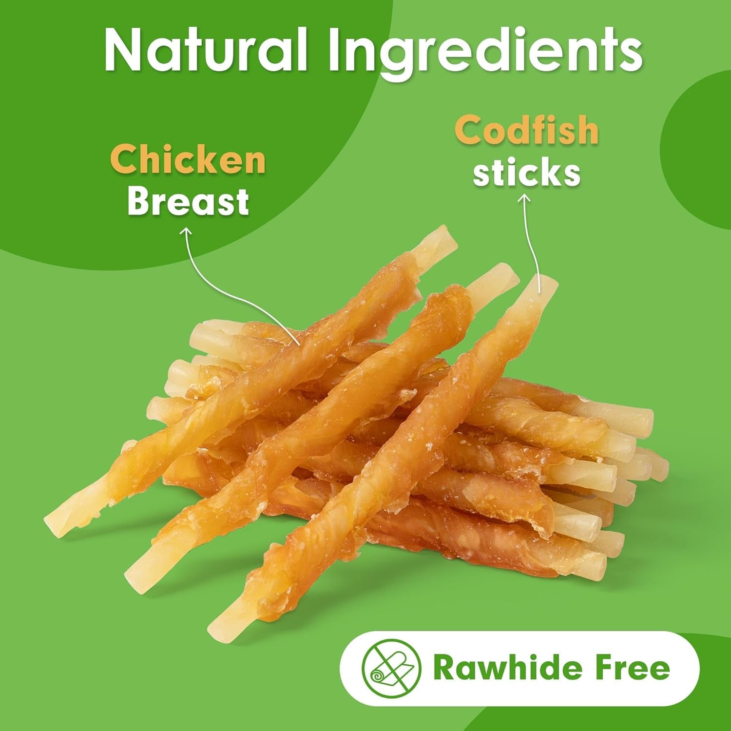 Rawhide Free Dog Treats Chicken Wrapped Cod Sticks for Small Dogs Healthy Training Treats Soft Snacks (14.11 Ounce -Pack of 1)