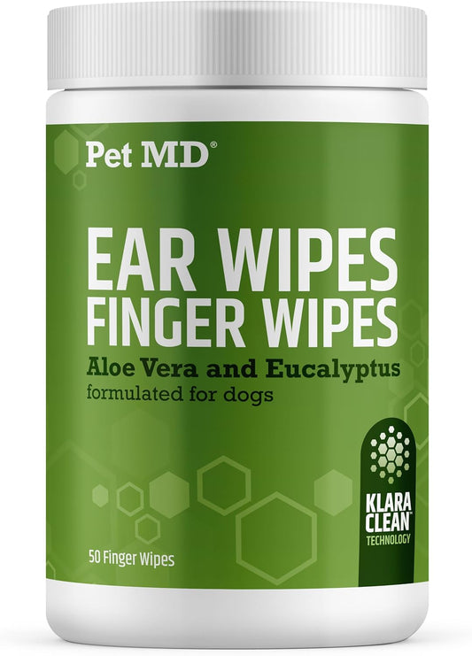 Ear Finger Wipes for Dogs - Extra-Coverage and Large Design - with Eucalyptus and Aloe Vera for Dogs - Pet Ear Cleaning Finger Wipes & Puppy Ear Cleaner - 50Ct
