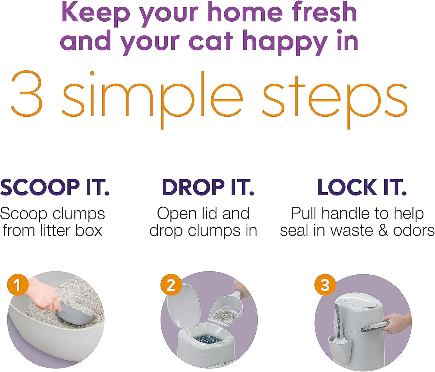 XL+ Pail | Cat Litter Waste Disposal System for Odor Control | Includes 1 Jumbo Refill Bag