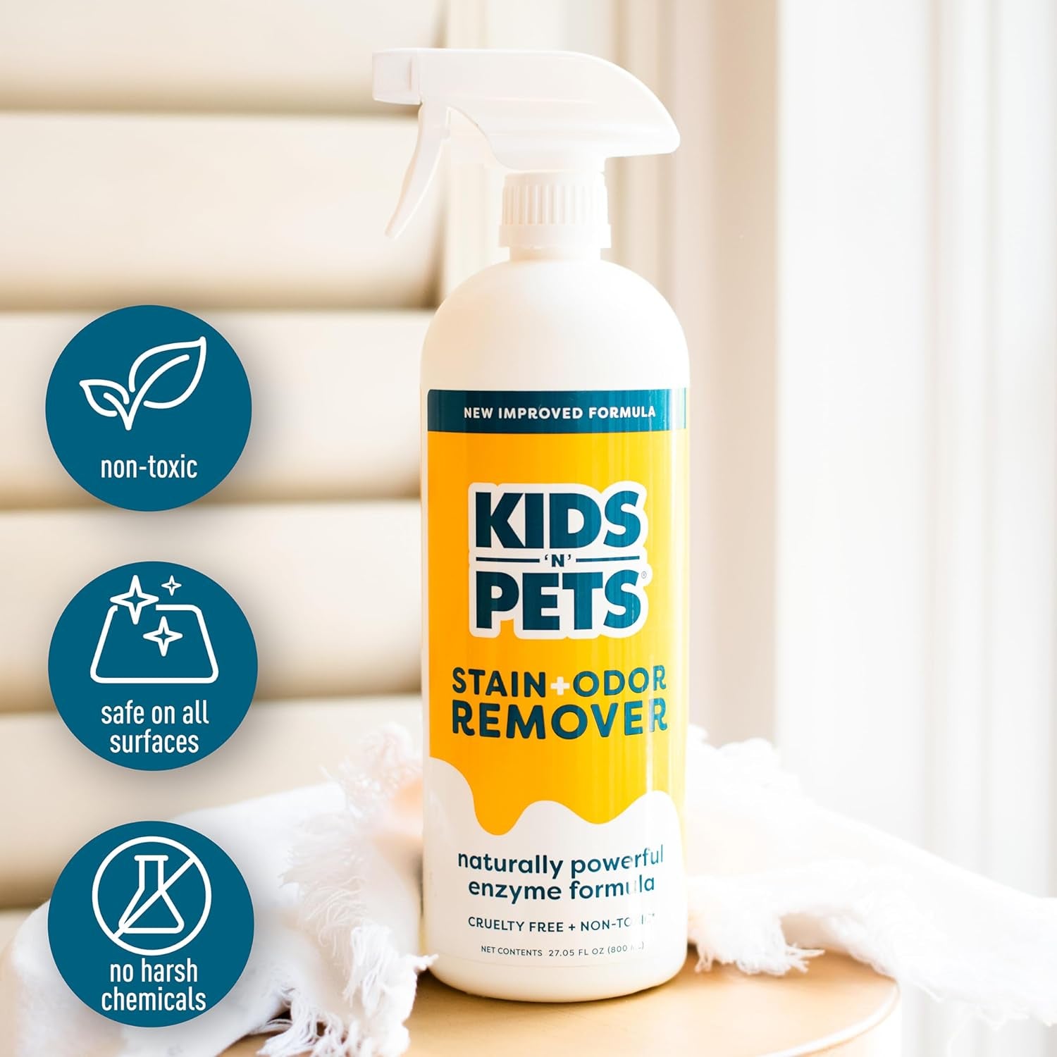 Instant All-Purpose Stain & Odor Remover Permanently Eliminates Dog Pee, Cat Urine, Other Smells, Spots from Home Carpet, Couch, Furniture, Mattress, Fabric. Non-Toxic, Child Safe - 27Oz