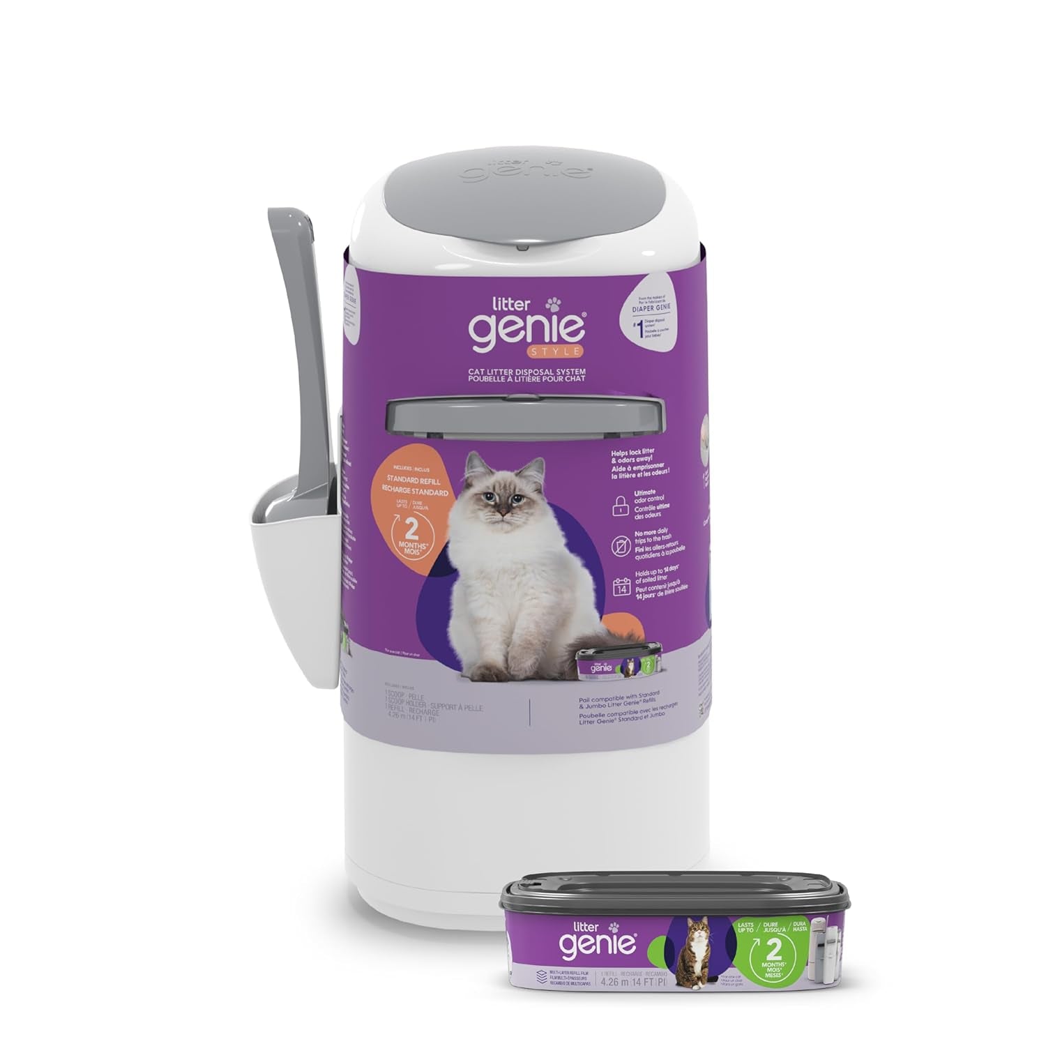 Style Pail |Cat Litter Waste Disposal System for Odor Control | Includes 1 Square Refill Bag