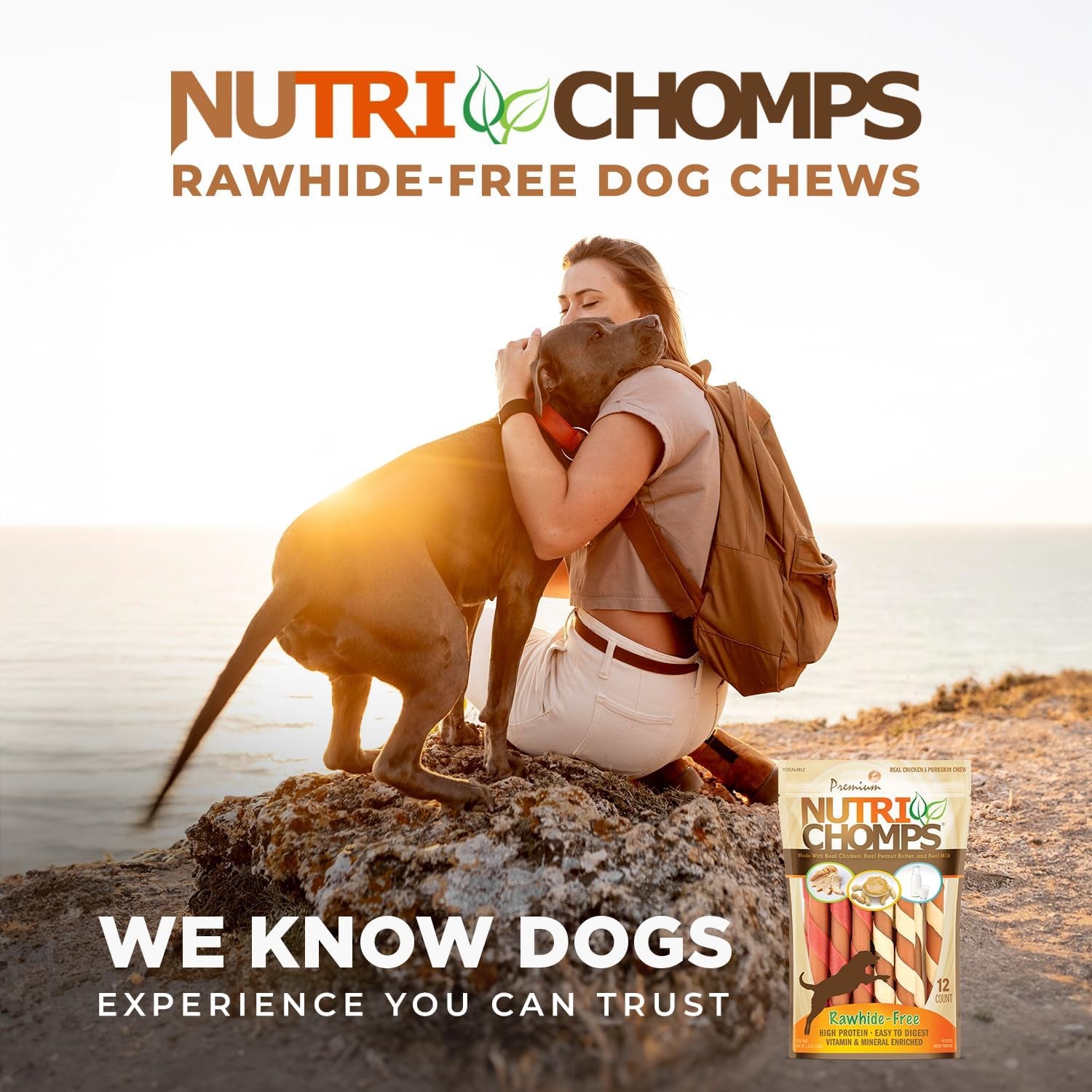 Nutrichomps Dog Chews, 5-Inch Twists, Easy to Digest, Rawhide-Free Dog Treats, 12 Count, Real Chicken, Peanut Butter and Milk Flavors