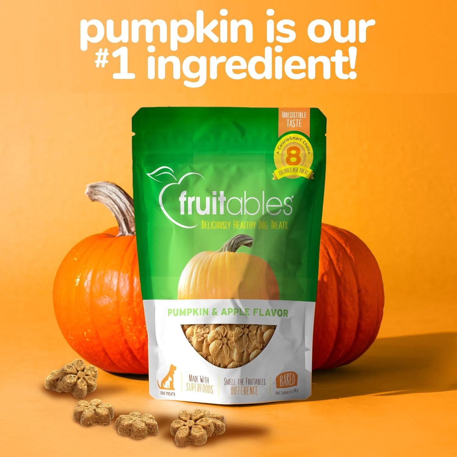 Healthy Dog Treats Pumpkin & Apple | Made with Pumpkin for Dogs | Low Calorie Treats for Dogs | 12 Ounces, White