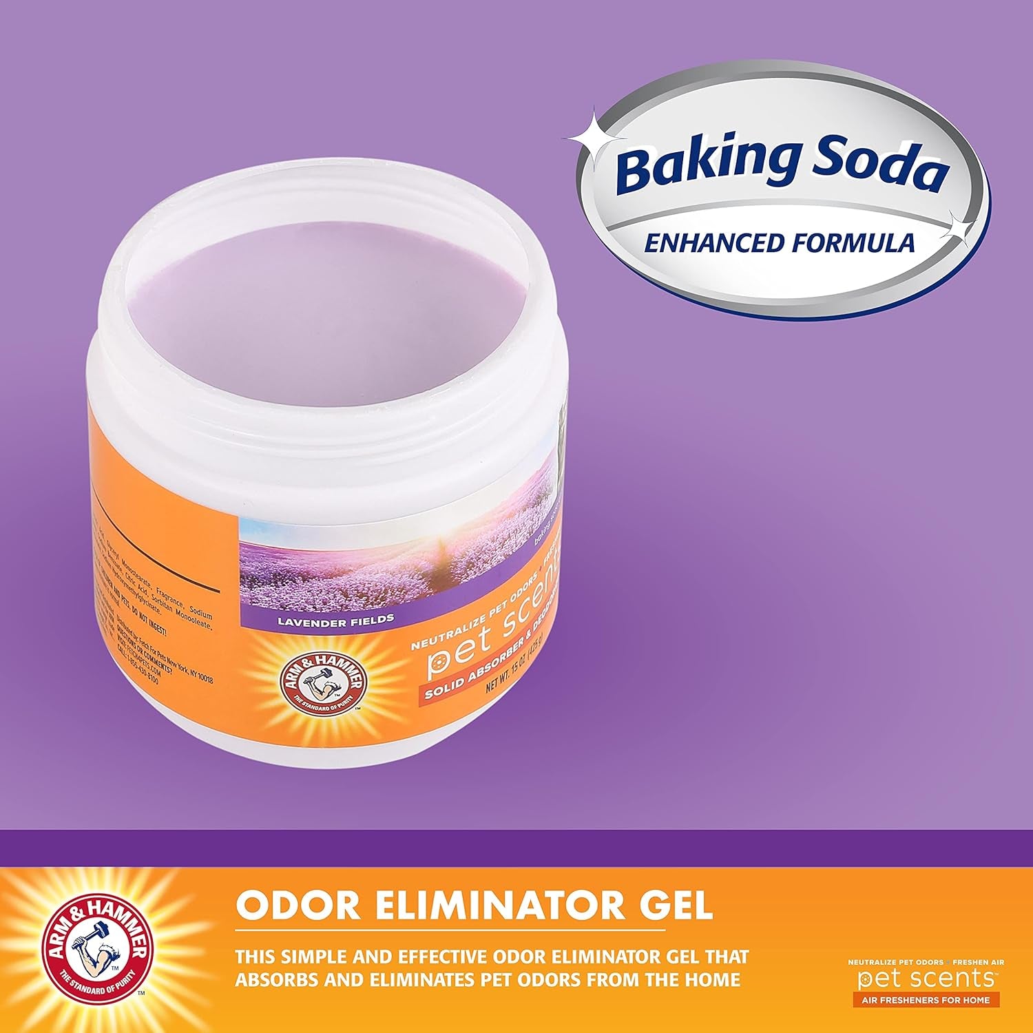 for Pets Scents Solid Gel Deodorizer in Lavender Fields Scent | Room Deodorizer for Homes with Pets, Odor Removing Gel for Pet Smells, 15 Ounces