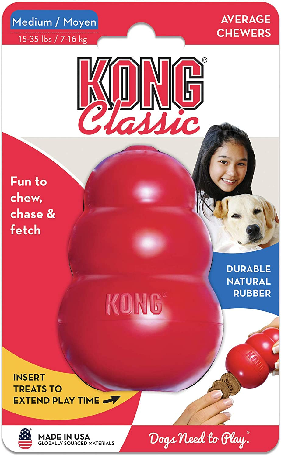 Classic Stuffable Dog Toy - Fetch & Chew Toy for Dogs - Treat-Filling Capabilities & Erratic Bounce for Extended Play Time - Durable Natural Rubber Material - for Medium Dogs