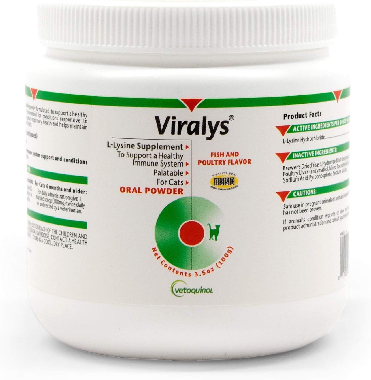Viralys Daily L-Lysine Powder for Cats and Kittens, Fish Flavored Lysine Supplement for Cats and Kittens to Support Immune Health, Normal Eye Function and Respiratory Health, 100Gm