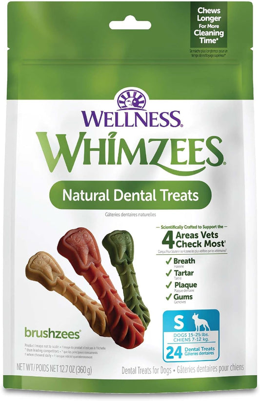 Wellness Brushzees Dog Dental Treats, Natural Chews, Small Size Stick, (24 Count)