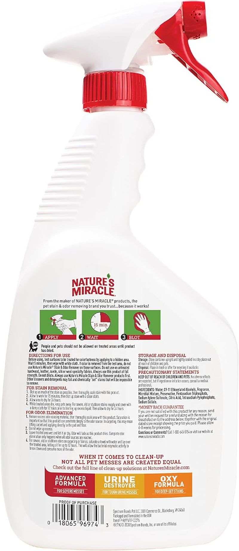 Stain and Odor Remover, Spot Stain and Pet Odor Eliminator, Enzymatic Formula, 32 Ounce Spray