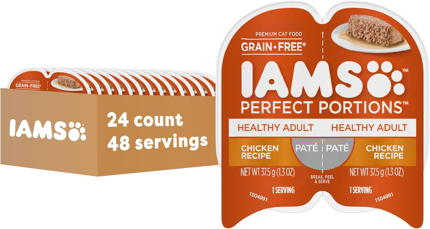 Perfect Portions Healthy Adult Grain Free Wet Cat Food Pate, Chicken Recipe, 2.6 Oz. Easy Peel Twin-Pack Trays (24 Count, 48 Servings)