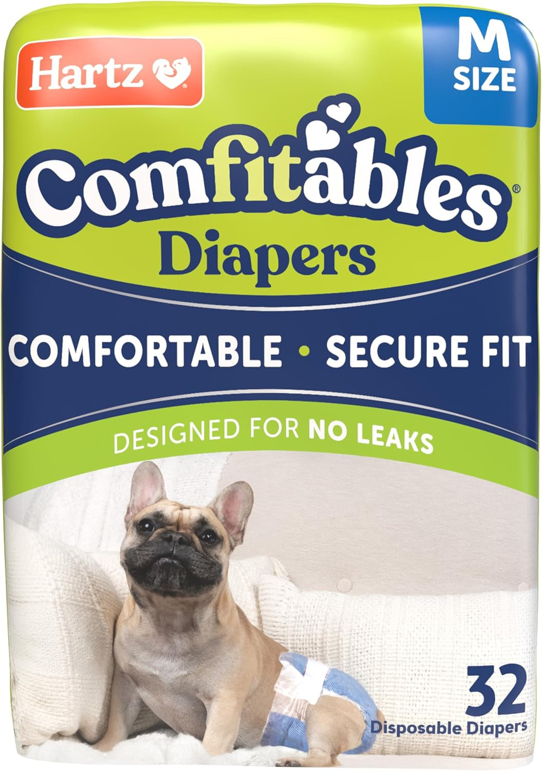 Disposable Dog Diapers, Size M 32 Count, Comfortable & Secure Fit, Easy to Put On
