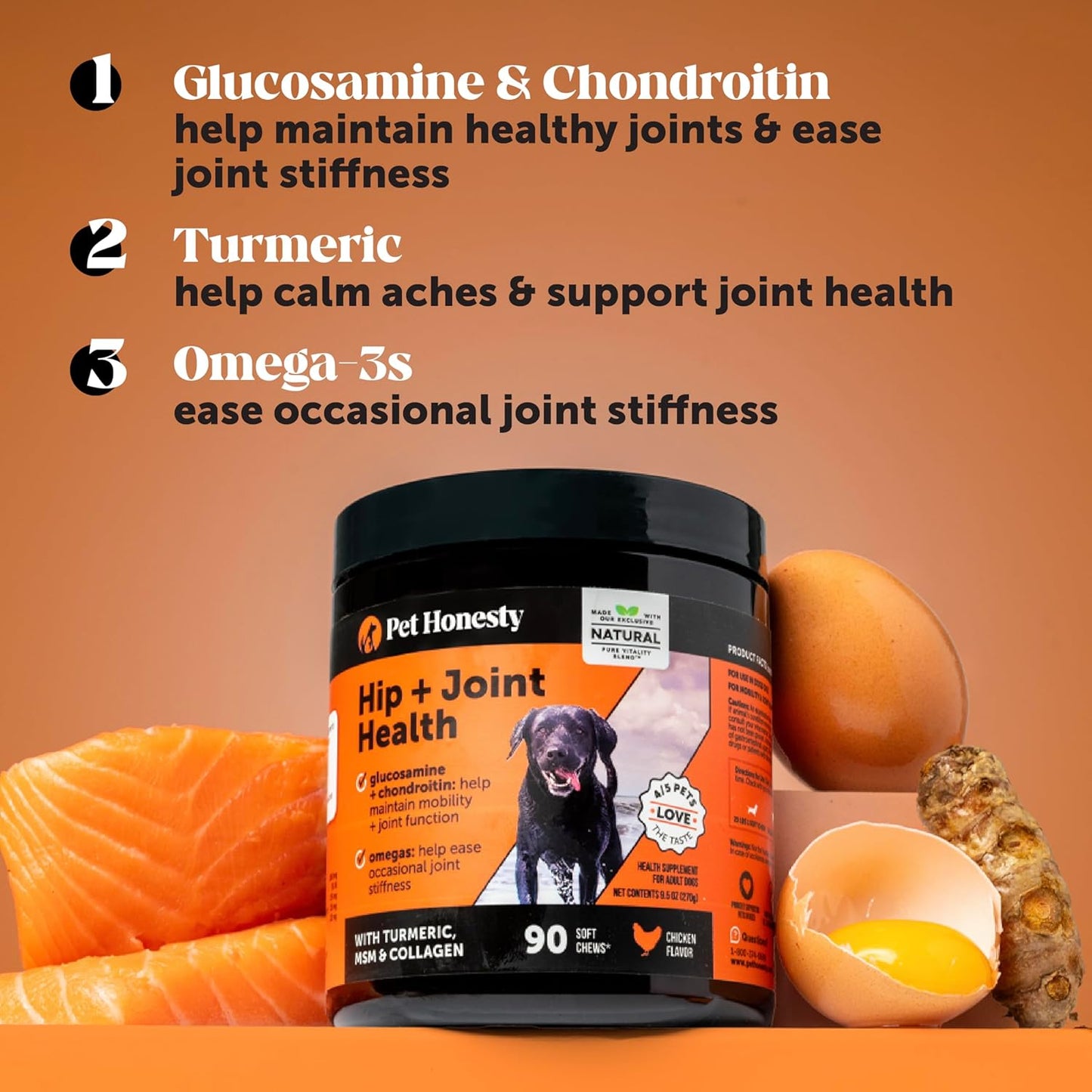 Hip & Joint Health Soft Chews for Dogs, Joint Supplement with Glucosamine Chondroitin, MSM, Turmeric, Joint Support + Mobility, May Reduce Occasional Discomfort (Chicken 90 Count)