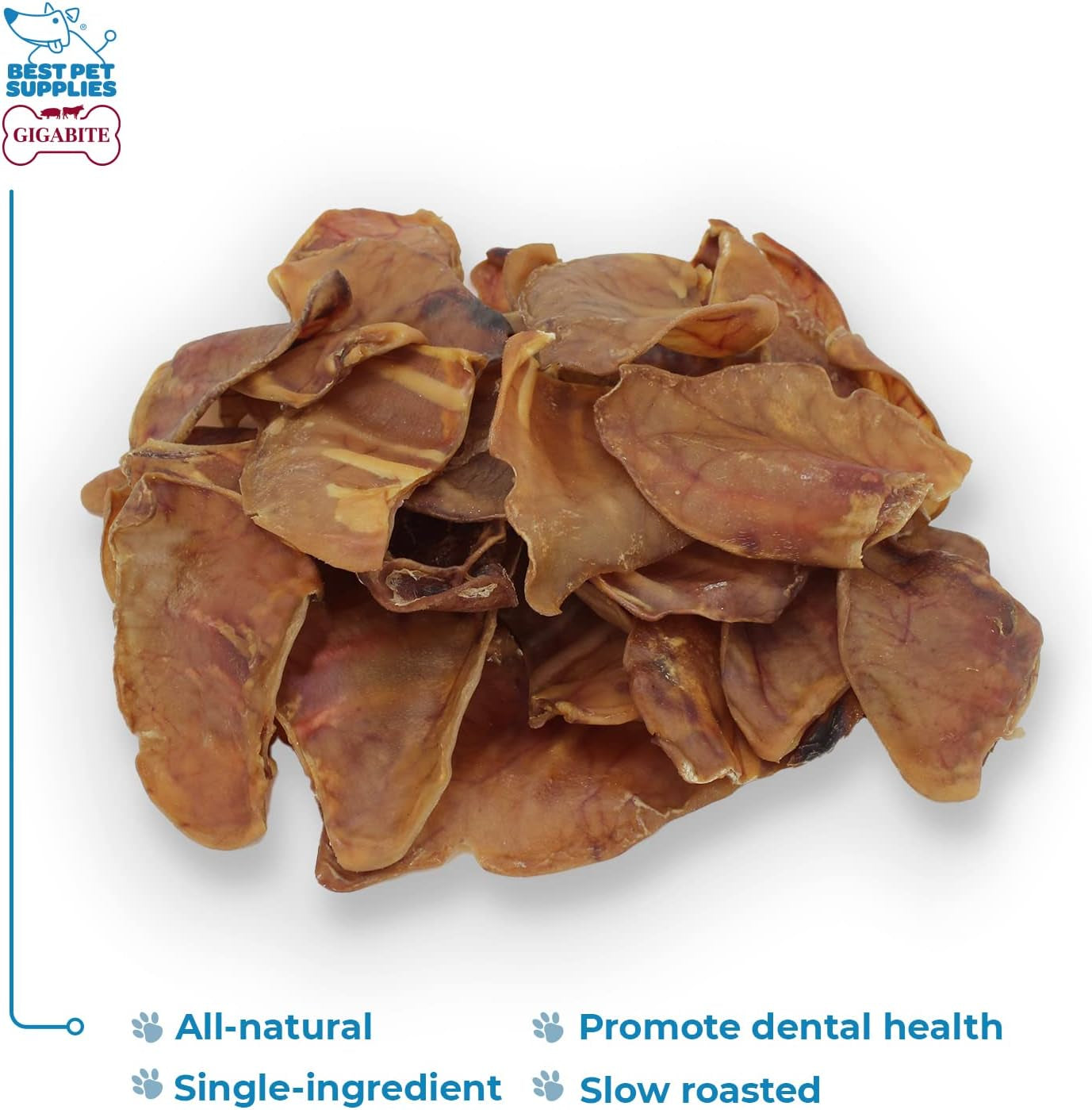 Gigabite Roasted Pig Ears for Dogs - Natural Dog Chews, Roasted Pigs Ears, Safe for Puppies and Aggressive Chewers, Cleans Teeth and Gums - Whole Ears, Pack of 22
