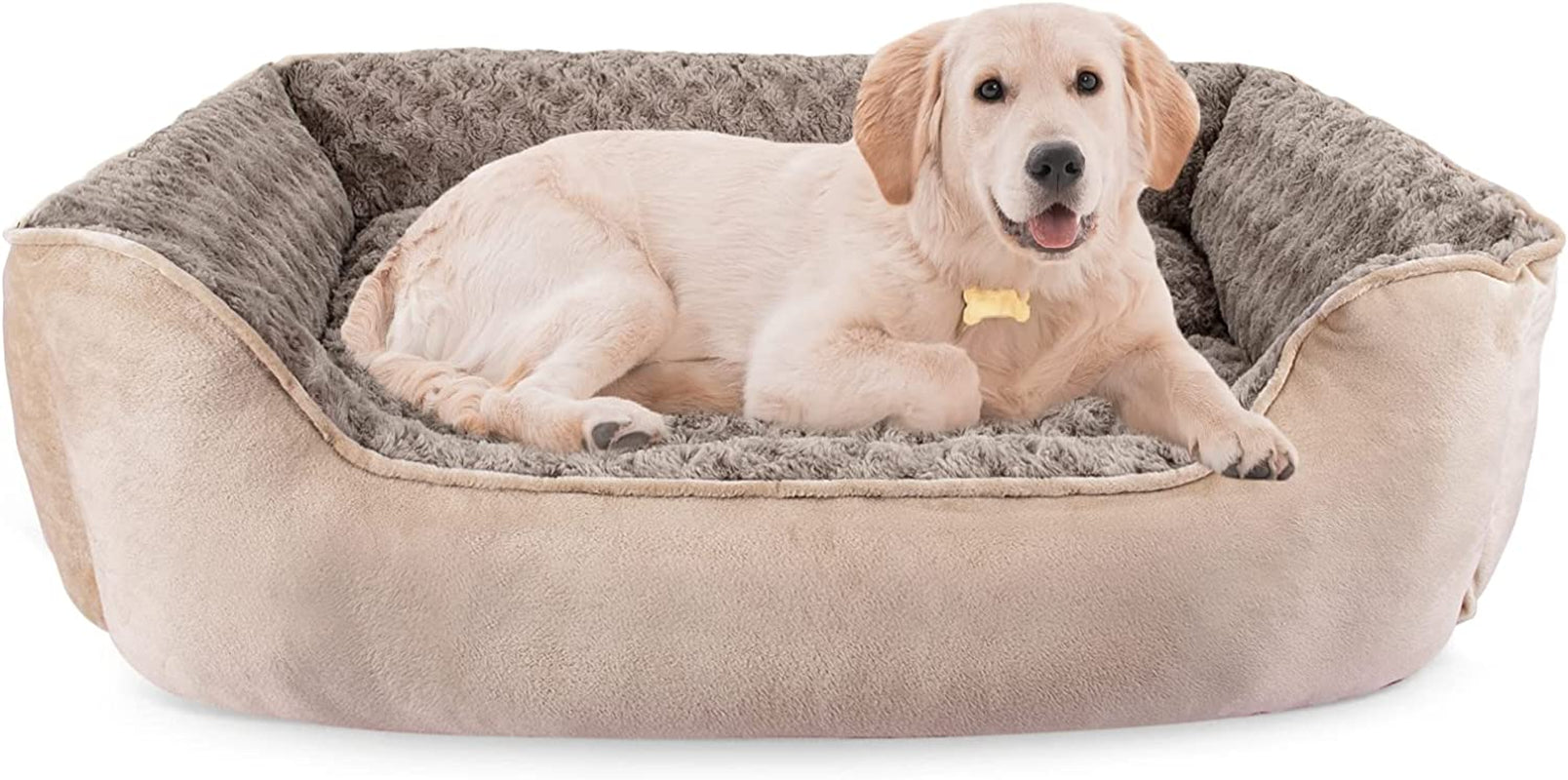 Rectangle Dog Bed for Large Medium Small Dogs - Washable Orthopedic Sofa Bed, Soft Breathable Puppy & Pet Cuddler, Durable Calming Dog Bed with Anti-Slip Bottom, Multiple Sizes, Beige