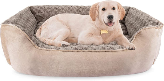 Rectangle Dog Bed for Large Medium Small Dogs - Washable Orthopedic Sofa Bed, Soft Breathable Puppy & Pet Cuddler, Durable Calming Dog Bed with Anti-Slip Bottom, Multiple Sizes, Beige