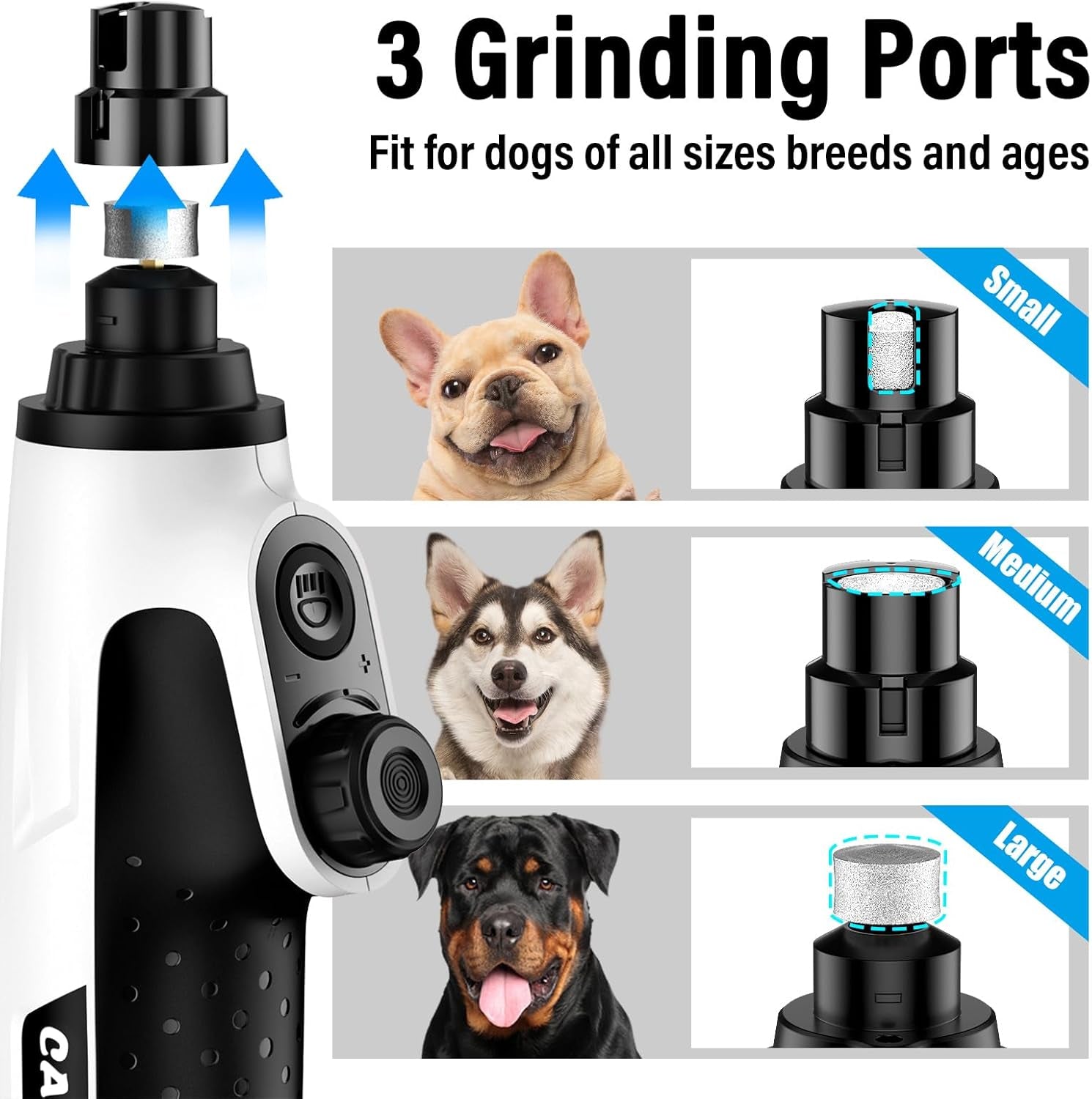 Smart 6-Speed Dog Nail Grinder - 50% More Power Pet Nail Grinder with 2 LED Lights Quiet Rechargeable Electric Dog Nail Trimmers File Toenail Grinder for Large Medium Small Dogs & Cats (White)