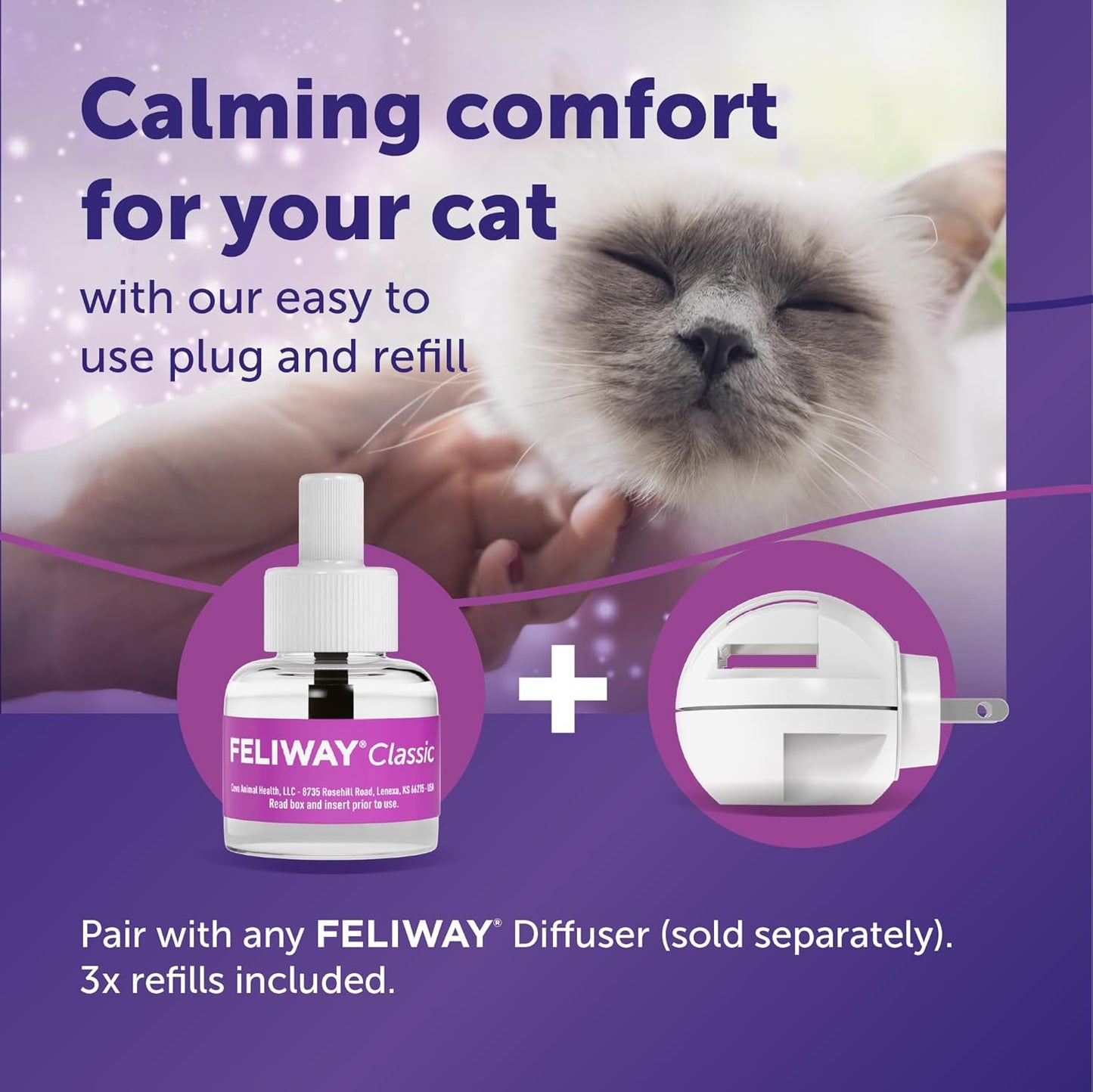 ® Classic 3 X 30 Day Cat Calming Refills for Pheromone Diffuser, 3 X 48Ml Value Pack - Helps Reduce Common Signs of Stress in Cats & Kittens, Enhanced Calming