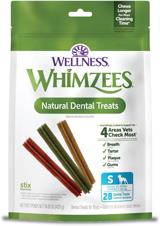 Wellness Stix Dog Dental Treats, Natural Chews, Small Size Stick, (28 Count)