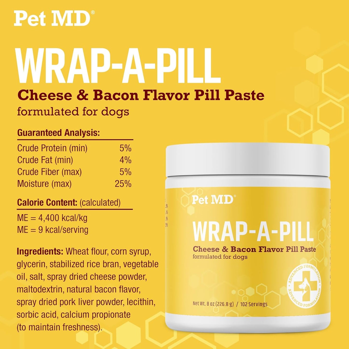 Wrap a Pill Cheese & Bacon Flavor Pill Paste for Dogs - Make a Pocket or Pouch to Hide Pills & Medication - 8 Oz