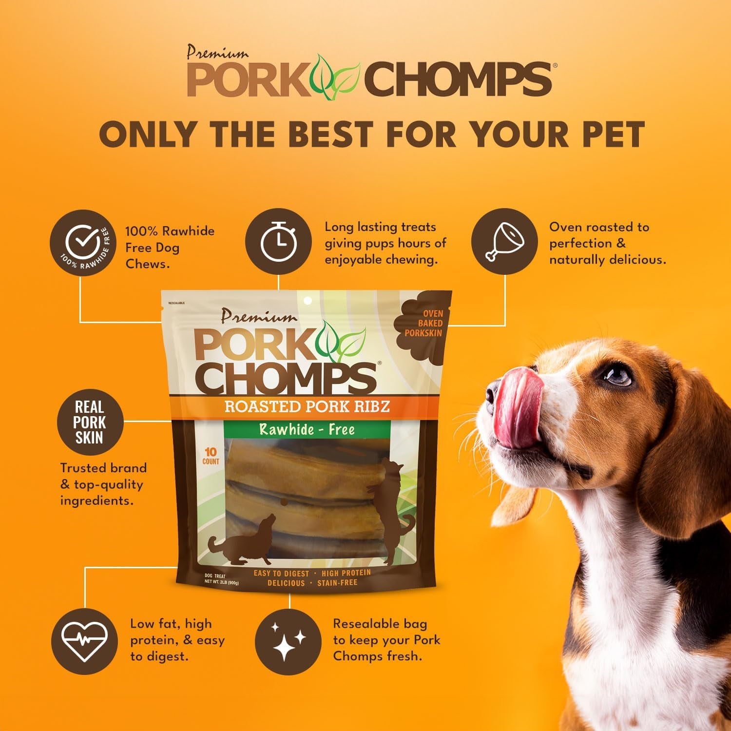 Roasted Pork Skin Dog Chews, 6-Inch Rib Shapes, 10 Count