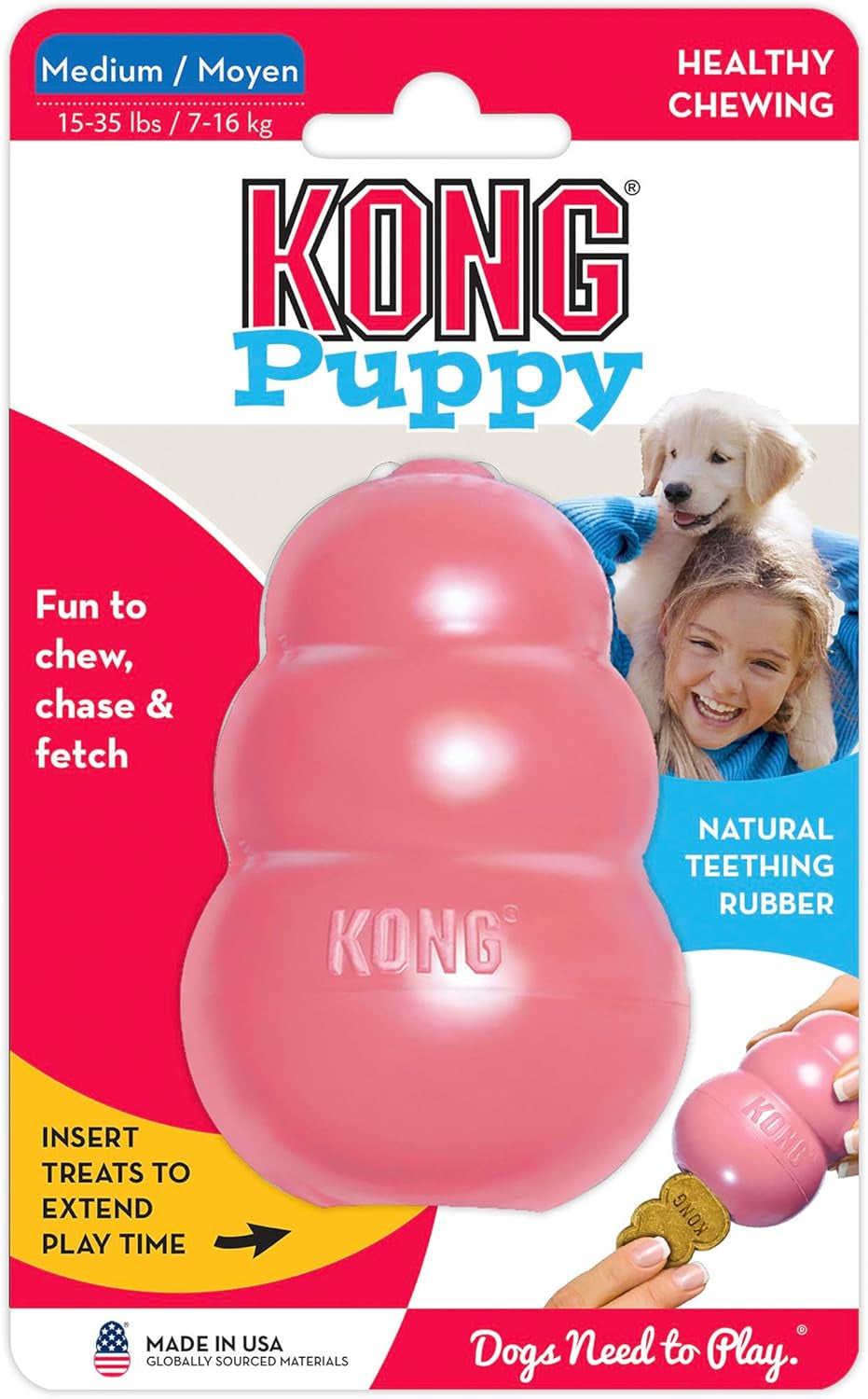 - Puppy Toy Natural Teething Rubber - Fun to Chew, Chase and Fetch - for Small Puppies - Pink
