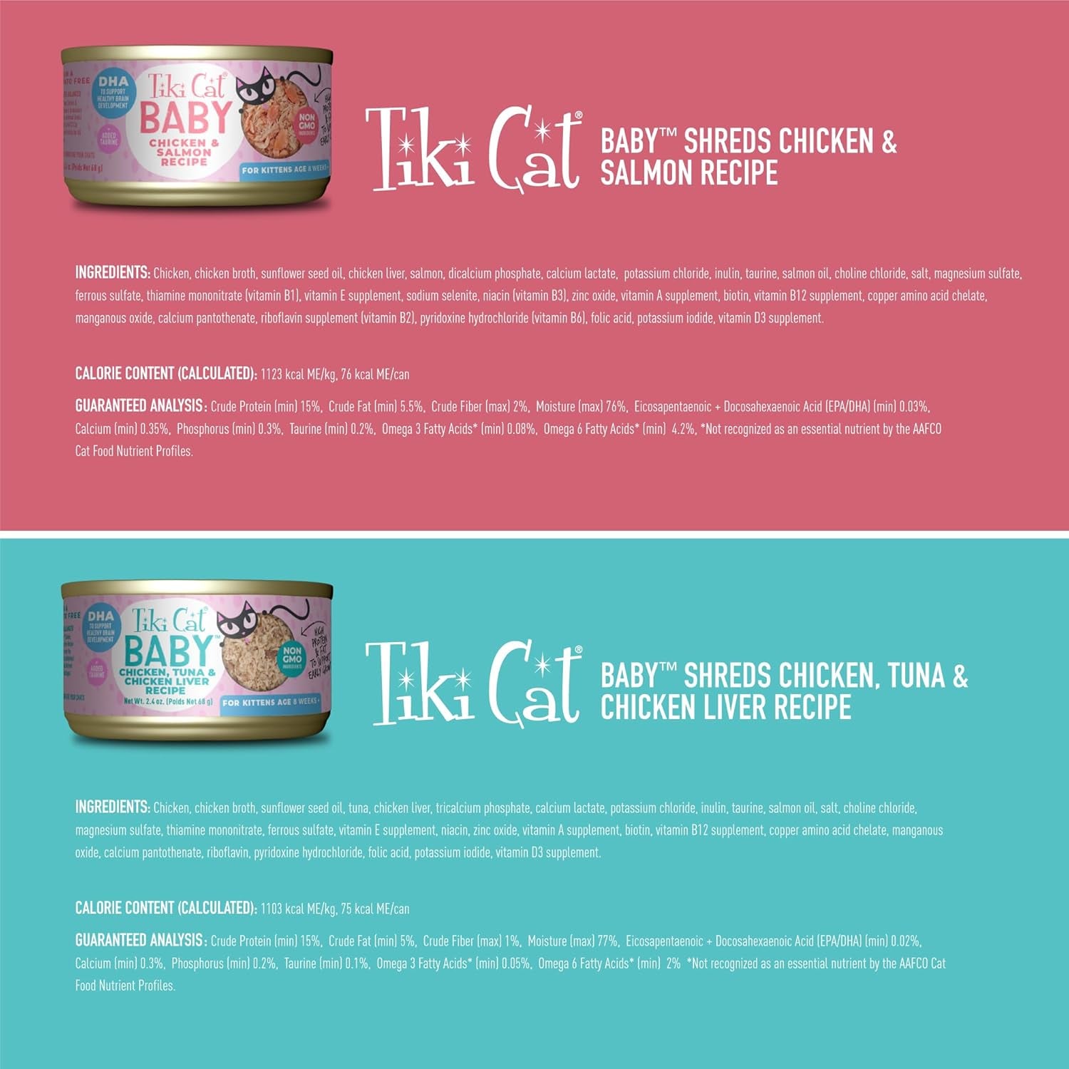 Tiki Cat Baby, Shreds Variety Pack, High-Protein and Flavorful, Wet Cat Food for Kittens 8 Weeks Plus, 2.4 Oz. Cans (Pack of 12)