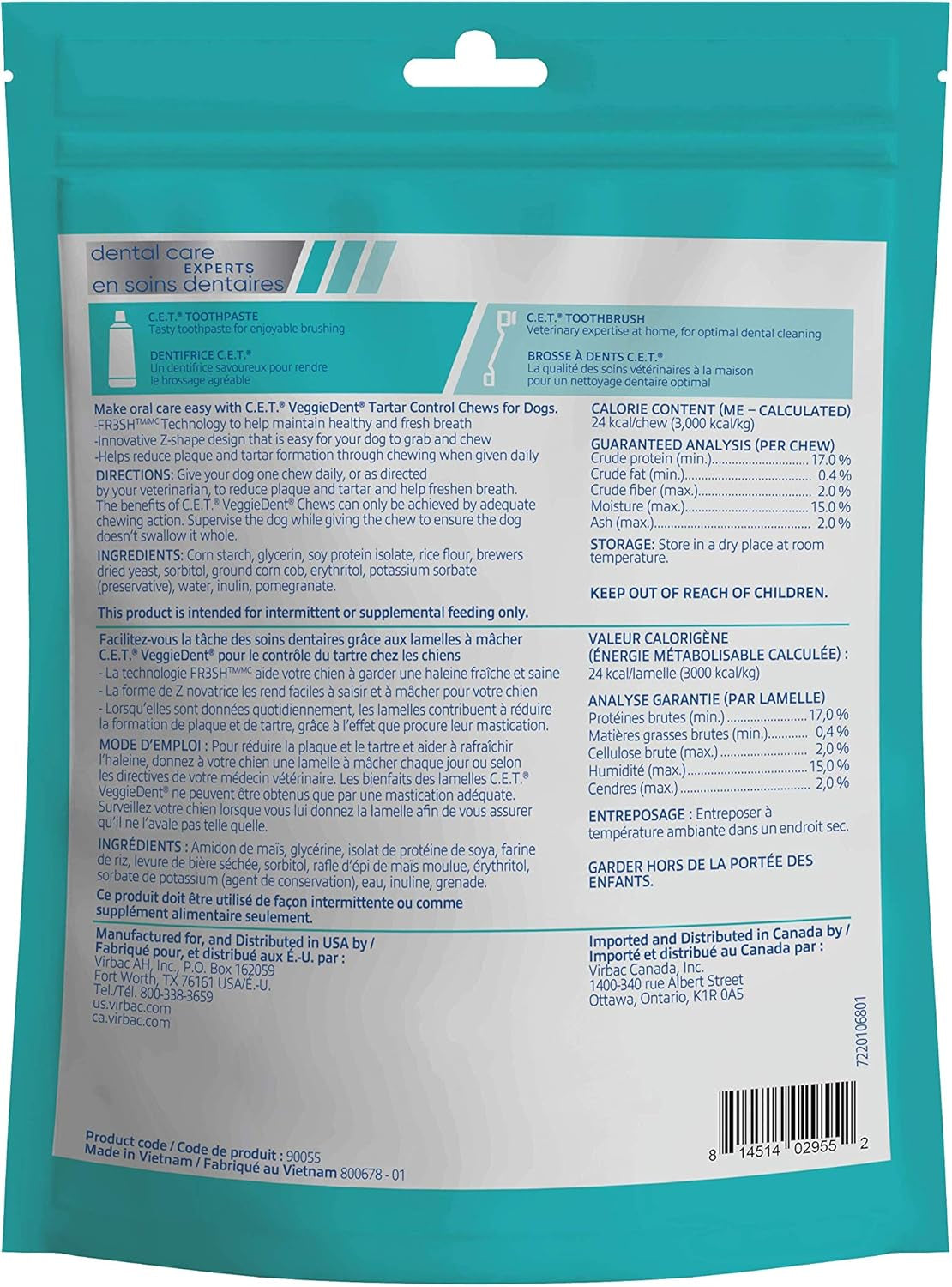 C.E.T. VEGGIEDENT FR3SH Tartar Control Chews for Dogs, Extra Small, 8 Oz (Pack of 1)