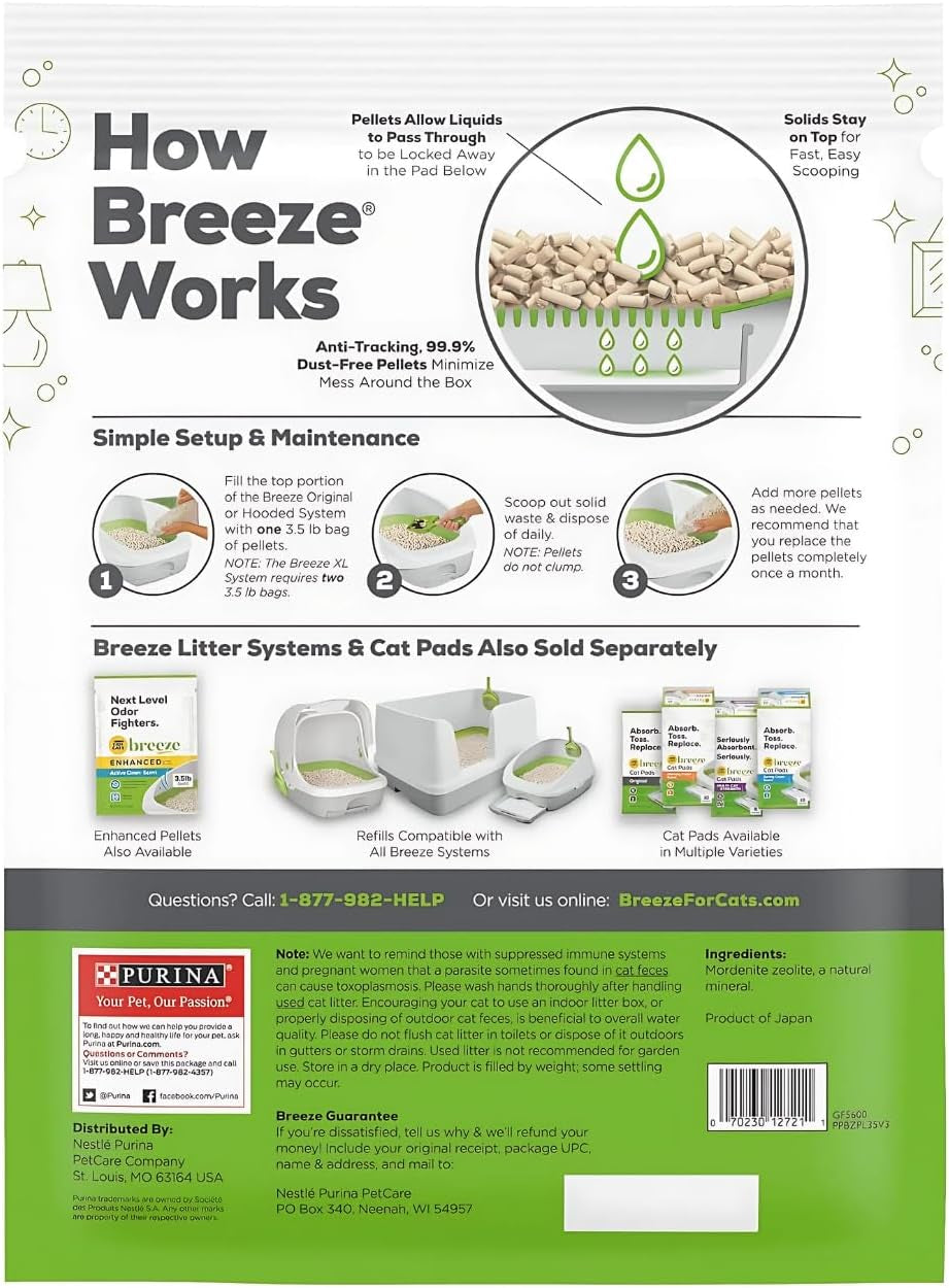 Purina  Litter, Breeze Litter Pellets to Be Used with Breeze Litter System, Prevents Dust and Tracking, 3.5 LB Each (Pack of 2)