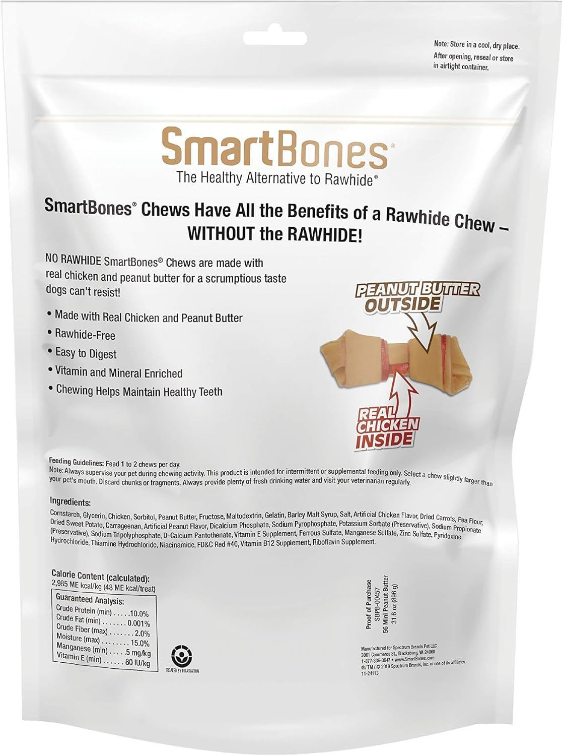 Mini Bones with Real Peanut Butter 56 Count, Rawhide-Free Chews for Dogs