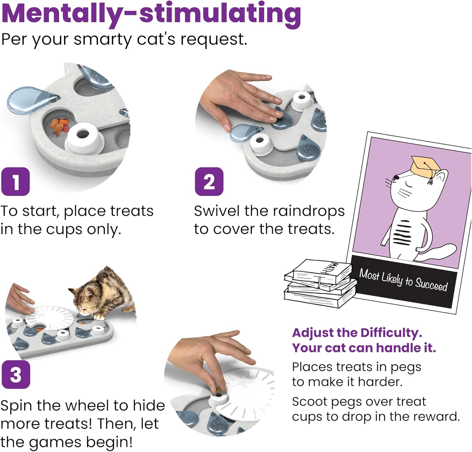 by Nina Ottosson Rainy Day Puzzle & Play – Interactive Treat Puzzle Feeder for Cats, 19 Hidden Treat Compartments Slow Feeder, Durable & Easy-Clean, 15.4 Inches, Gray