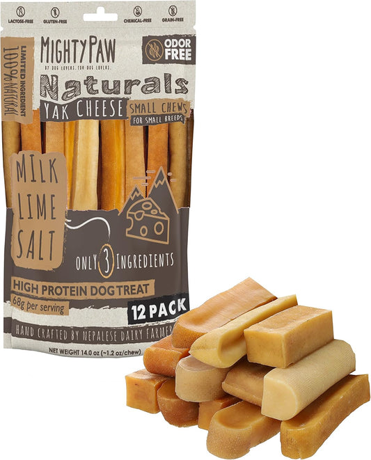 Yak Cheese Chews for Dogs | All-Natural Long Lasting Pet Treats. Odorless and Great for Oral Health. Limited-Ingredient Chews for Puppies & Power-Chewers (Small, 12 Pack)