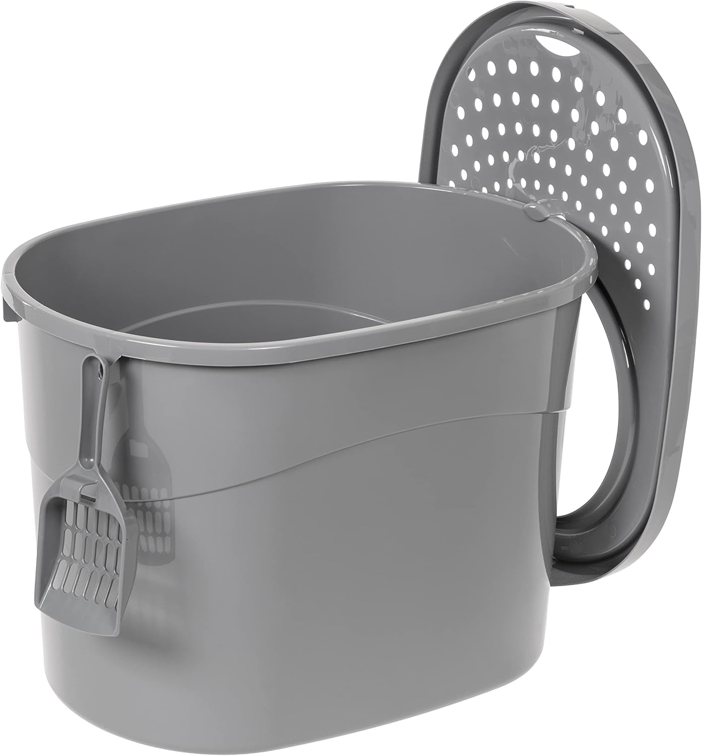 Large Cat Litter Box with High Sides, Top Entry, Includes Scoop, 20.5 X 14.75 X 14.38 Inches, Grey