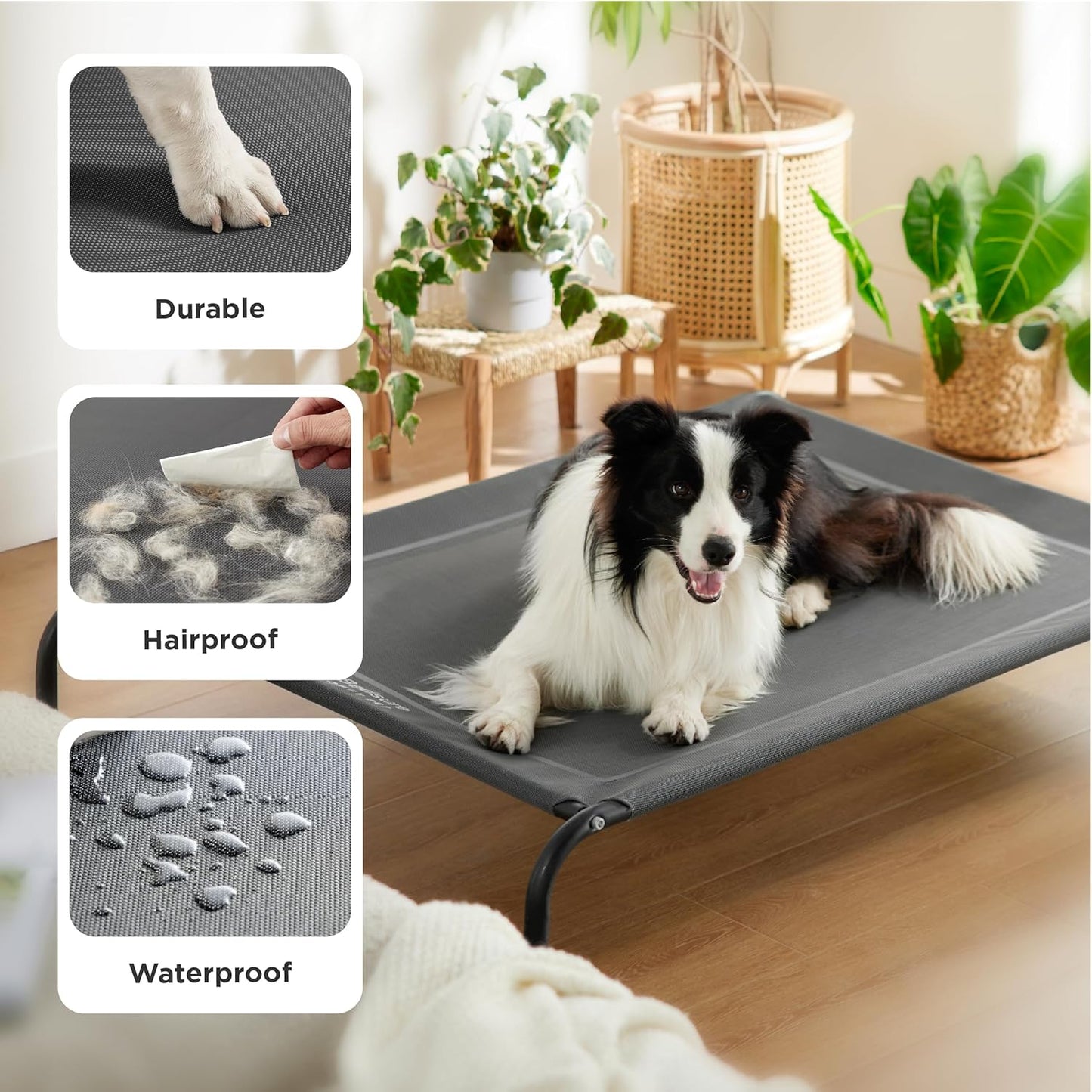 Outdoor Elevated Dog Bed Large Sized Dog, Portable Indoor & Outdoor Cooling Raised Cot Pet Hammock Bed with Skid-Resistant Feet, Frame with Breathable Mesh, Grey, 49 Inches