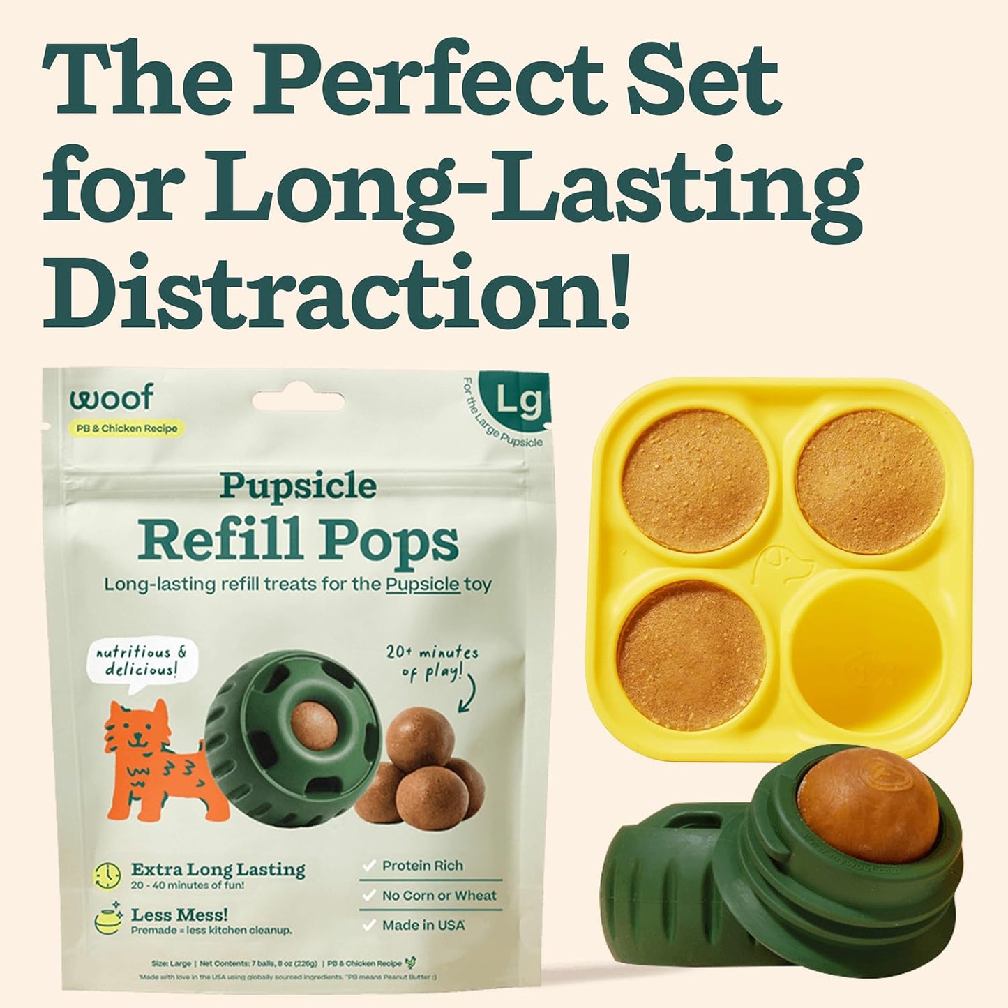 Starter Pack - Interactive Dog Toys for Boredom - Dog Treat Molds Silicone - Chicken-Flavored Healthy Treats for Dogs - Pupsicle Doggy Enrichment Toy - for Large Pups - 25-75 Lbs
