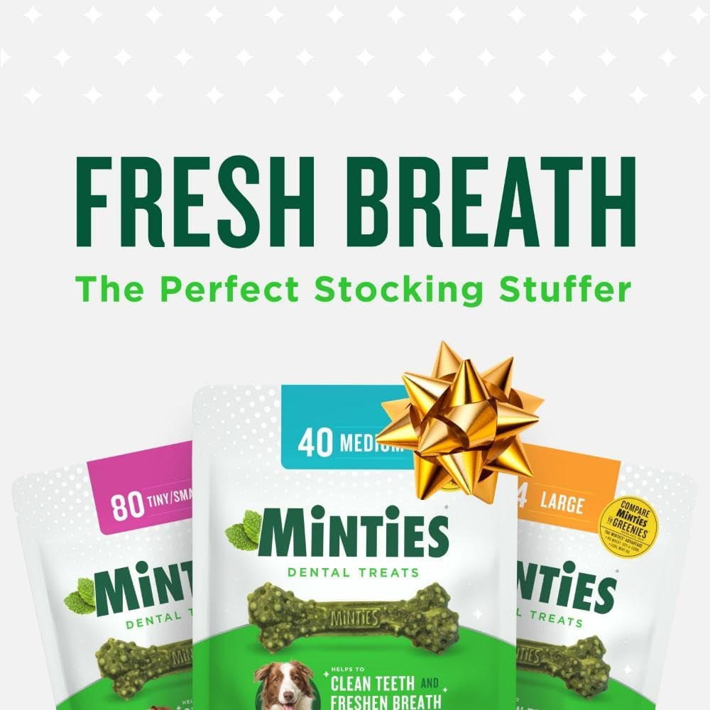 Dental Chews for Dogs, 60 Count, Vet-Recommended Mint-Flavored Treats for Medium Dogs 25-50 Lbs, Bones Clean Teeth, Fight Bad Breath, and Removes Plaque and Tartar