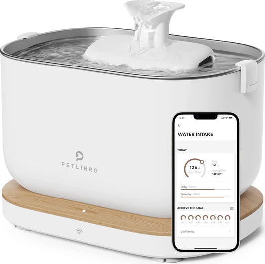 App-Controlled Cat Water Fountain, Pet Water Fountain with Stainless Steel Tray, Water Fountains for Cats Indoor with Drinking Monitoring, Cat Fountains for Drinking with 2 Wireless Pumps