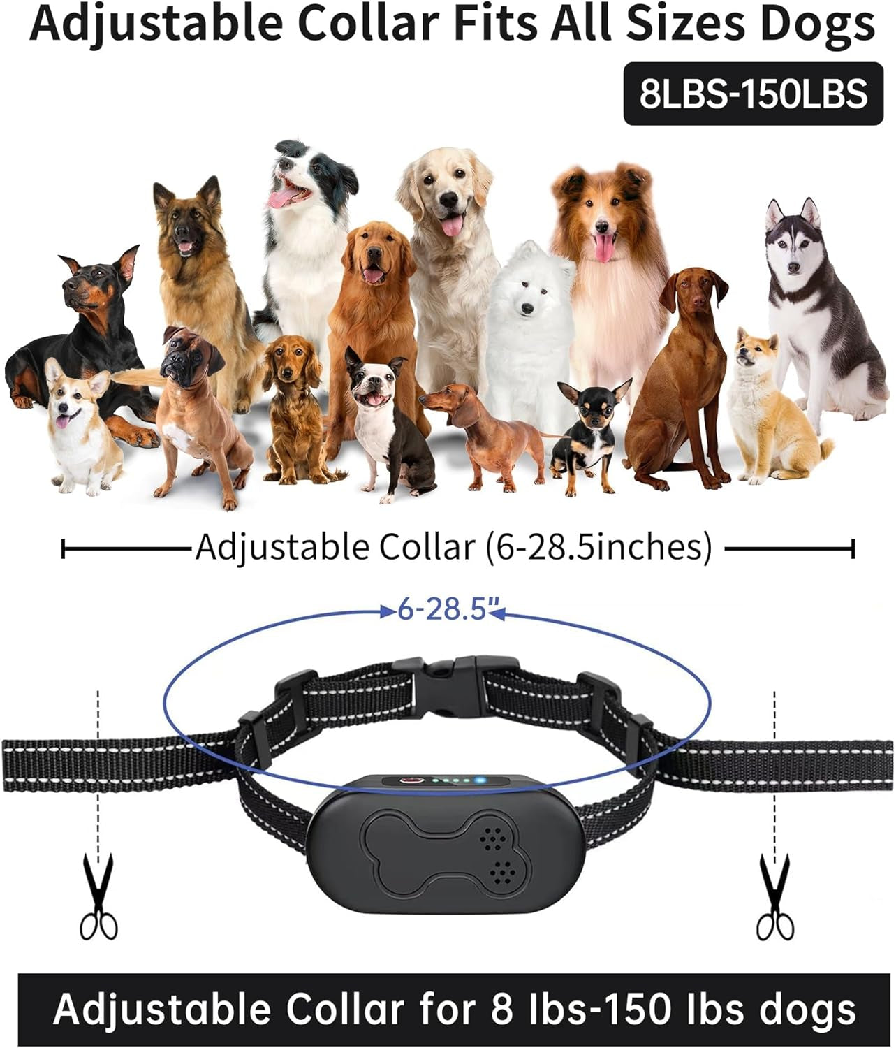 Dog Shock Collar with Remote Control - Rechargeable Dog Training Collar, IPX7 Waterproof E Collar for Dogs with 4 Safe Modes Flashlight Beep Vibration Shock Ideal for All Dog Sizes (8-150Lbs) Gry