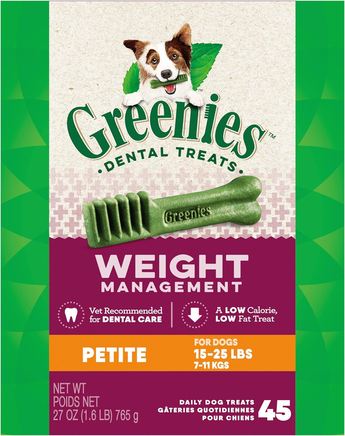 Weight Management Petite Dog Dental Chews Weight Control Dog Treats, 27 Oz. Pack (45 Treats)