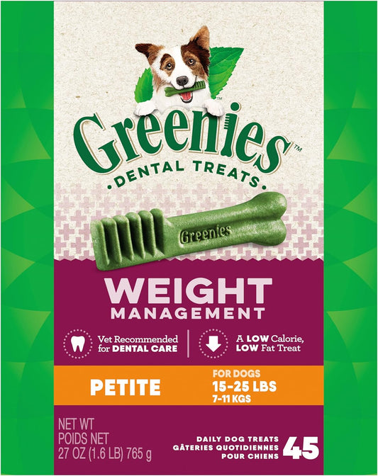 Weight Management Petite Dog Dental Chews Weight Control Dog Treats, 27 Oz. Pack (45 Treats)