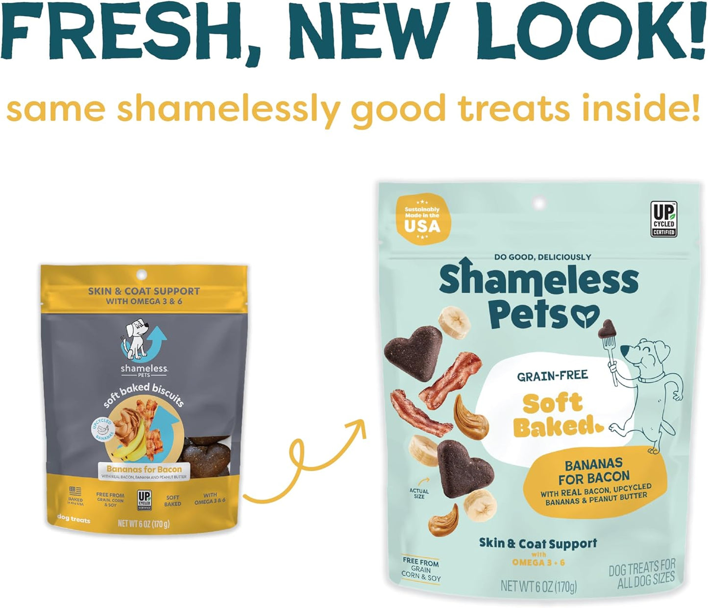 Soft-Baked Dog Treats, Bananas for Bacon - Natural & Healthy Dog Chews for Skin & Coat Support with Omega 3 & 6 - Biscuits Baked & Made in USA, Free from Grain, Corn & Soy - 1-Pack