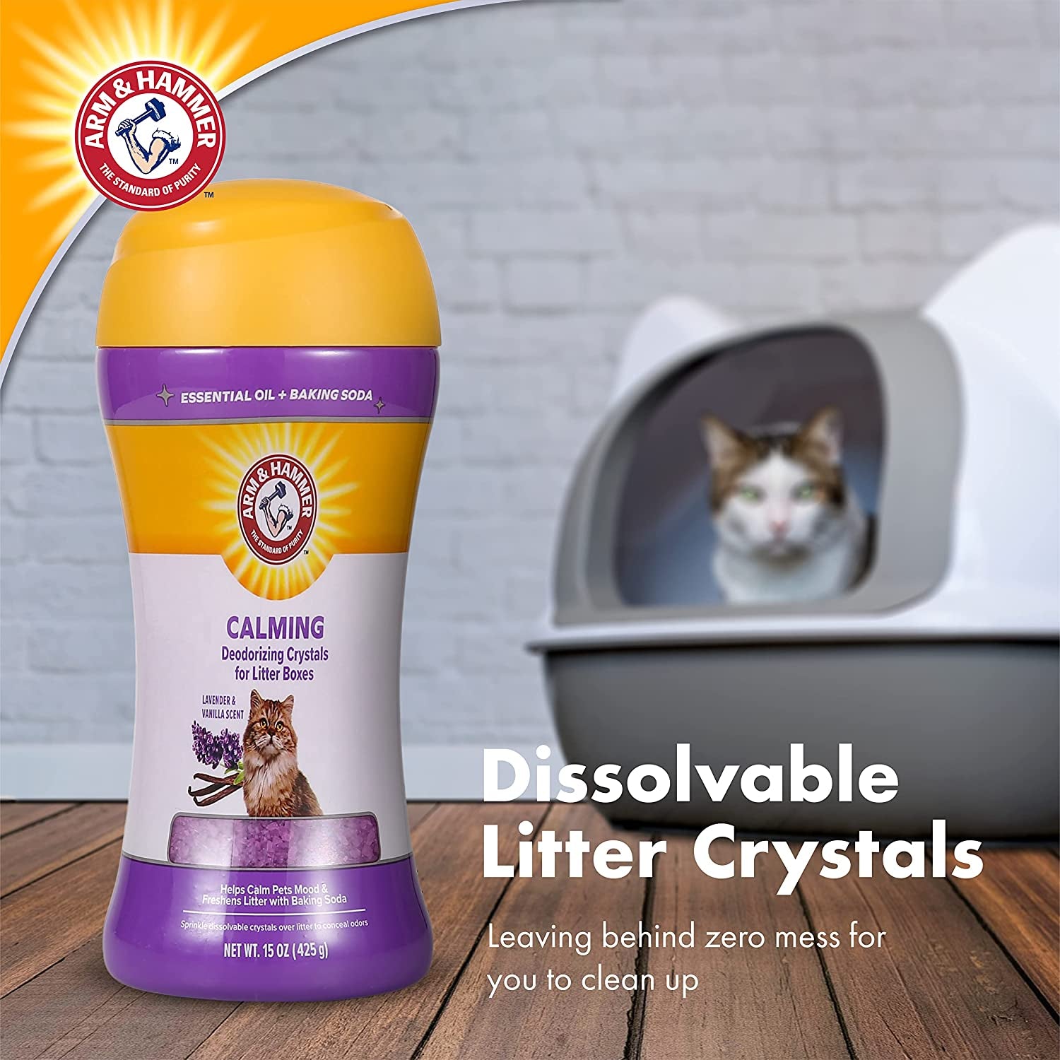 Cat Crystal Deodorizer for Kitty Litter Box - Calming Lavender & Vanilla Scented Cat Litter Smell Eliminator - Crystal Odor Control for Cats Mess Cleanup - Pet Home Supplies, 15 Oz