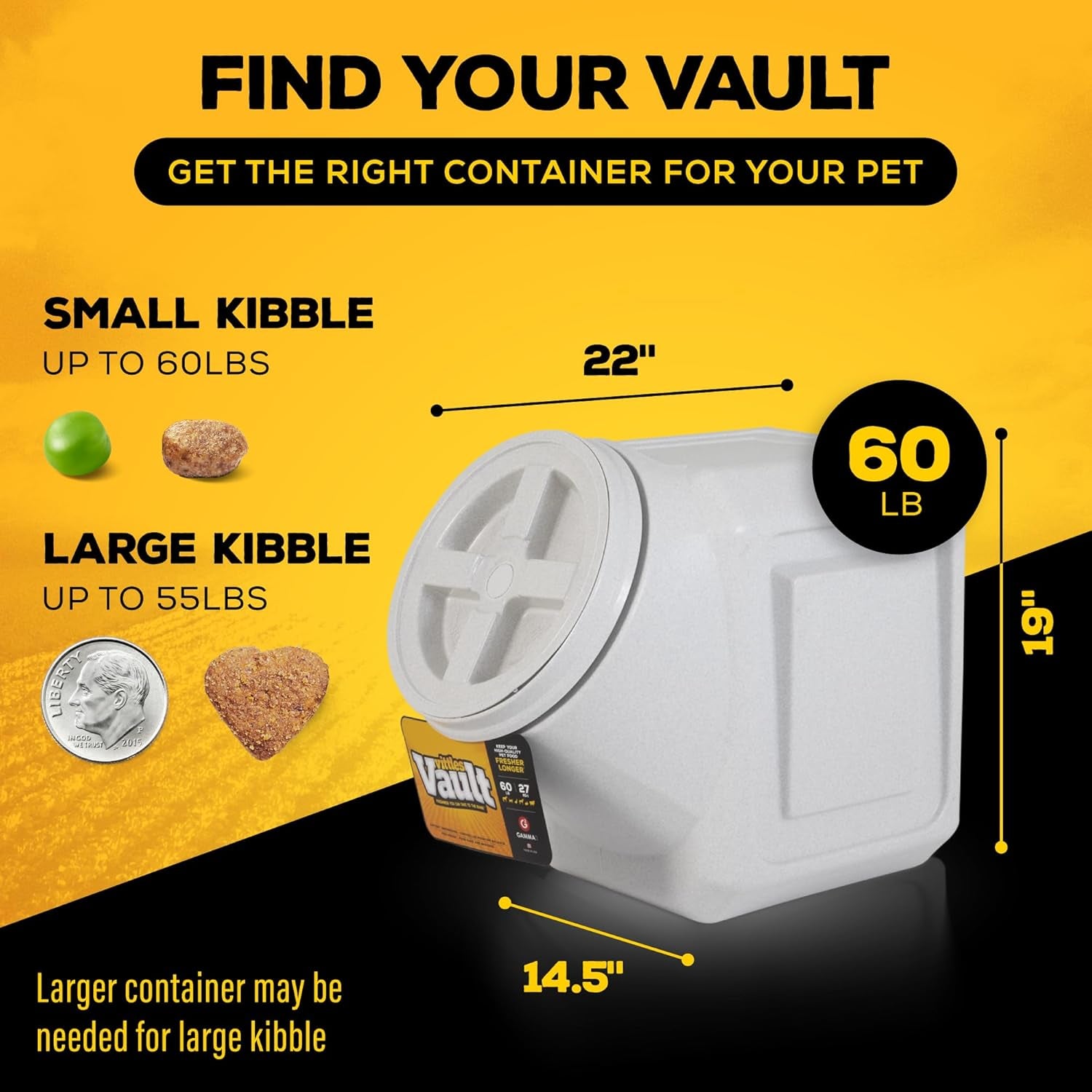 Vittles Vault Stackable Dog Food Storage Container with Sealing Lid, up to 60 Lbs Dry Pet Food Storage Container, Usa-Made - [14.5" L X 19" H]