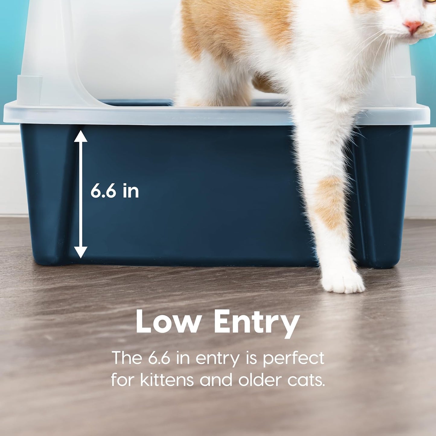 Xx-Large Cat Litter Box, Open Top Extra Large Litter Box for Big Cats and Multi-Cat Households, High Sided Scatter Shield, Easy to Clean, 30"L X 20"W X 14"H, Navy