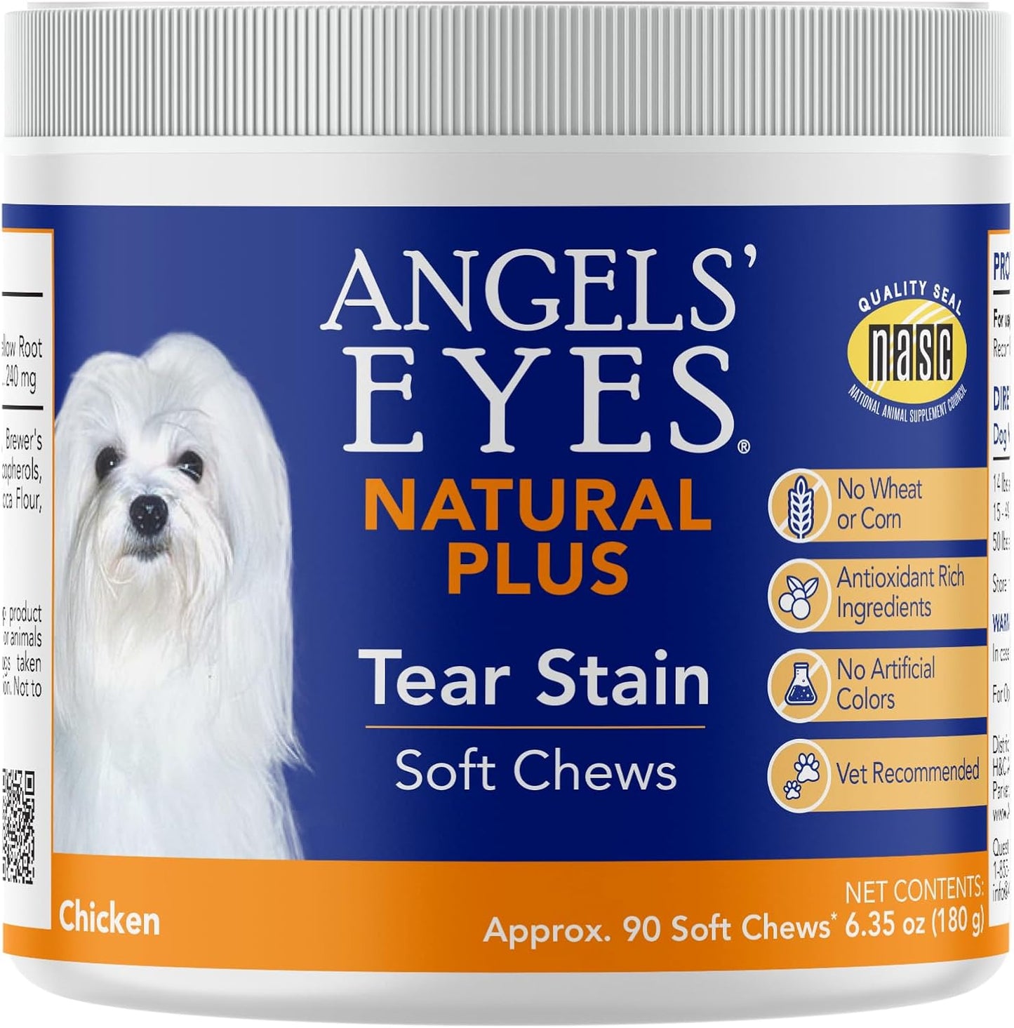 Natural Tear Stain Prevention Soft Chews for Dogs | Chicken Flavor| for All Breeds | No Wheat No Corn | Daily Supplement | Proprietary Formula, 90 Count