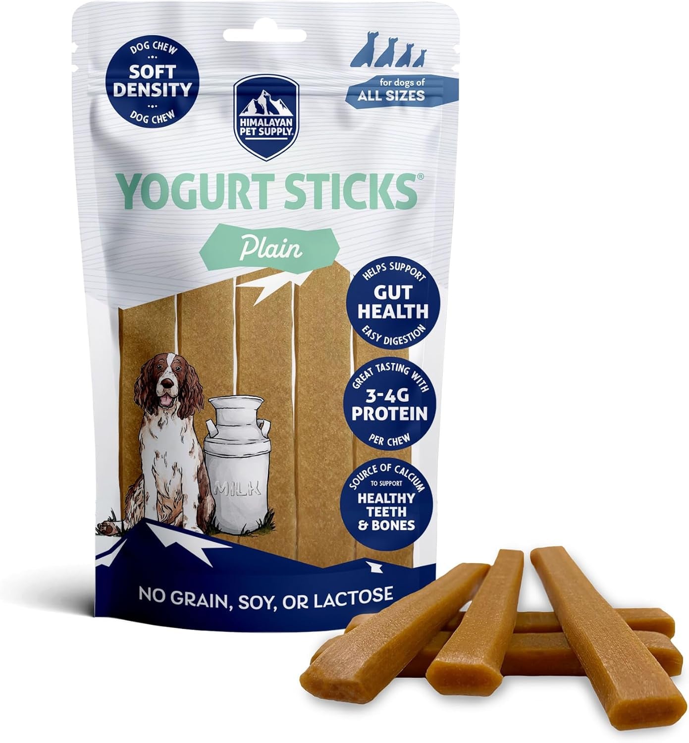 Yogurt Sticks, Plain Flavored, Dog Treats with Prebiotics, Probiotics & Protein, Digestive Support, Lactose & Gluten Free, Natural Dog Treat for All Breeds, Made in America, 5 Count
