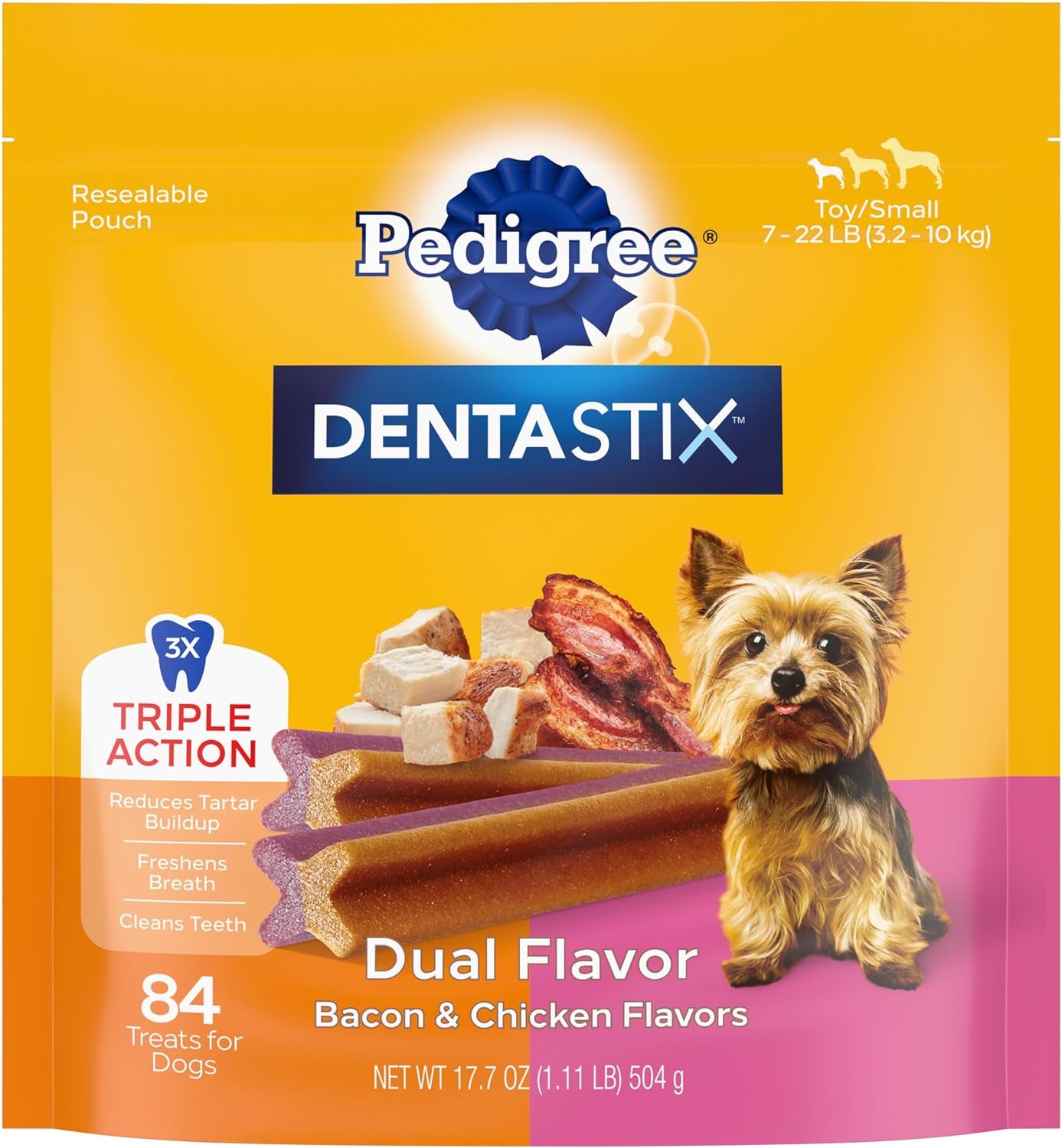 Dentastix Dual Flavor Small Breed Dog Treats, Bacon & Chicken, 17.78 Oz. Bag (84 Treats, Pack of 1)