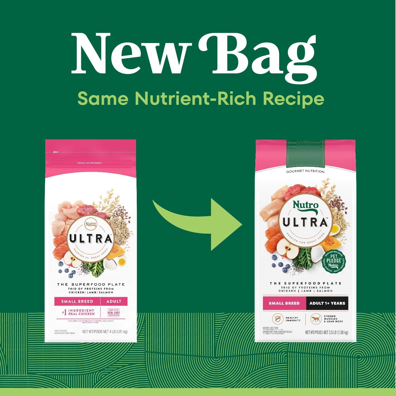 Ultra Adult Small Breed Dry Dog Food, Chicken, Lamb and Salmon Protein Trio, 3.5 Lb Bag