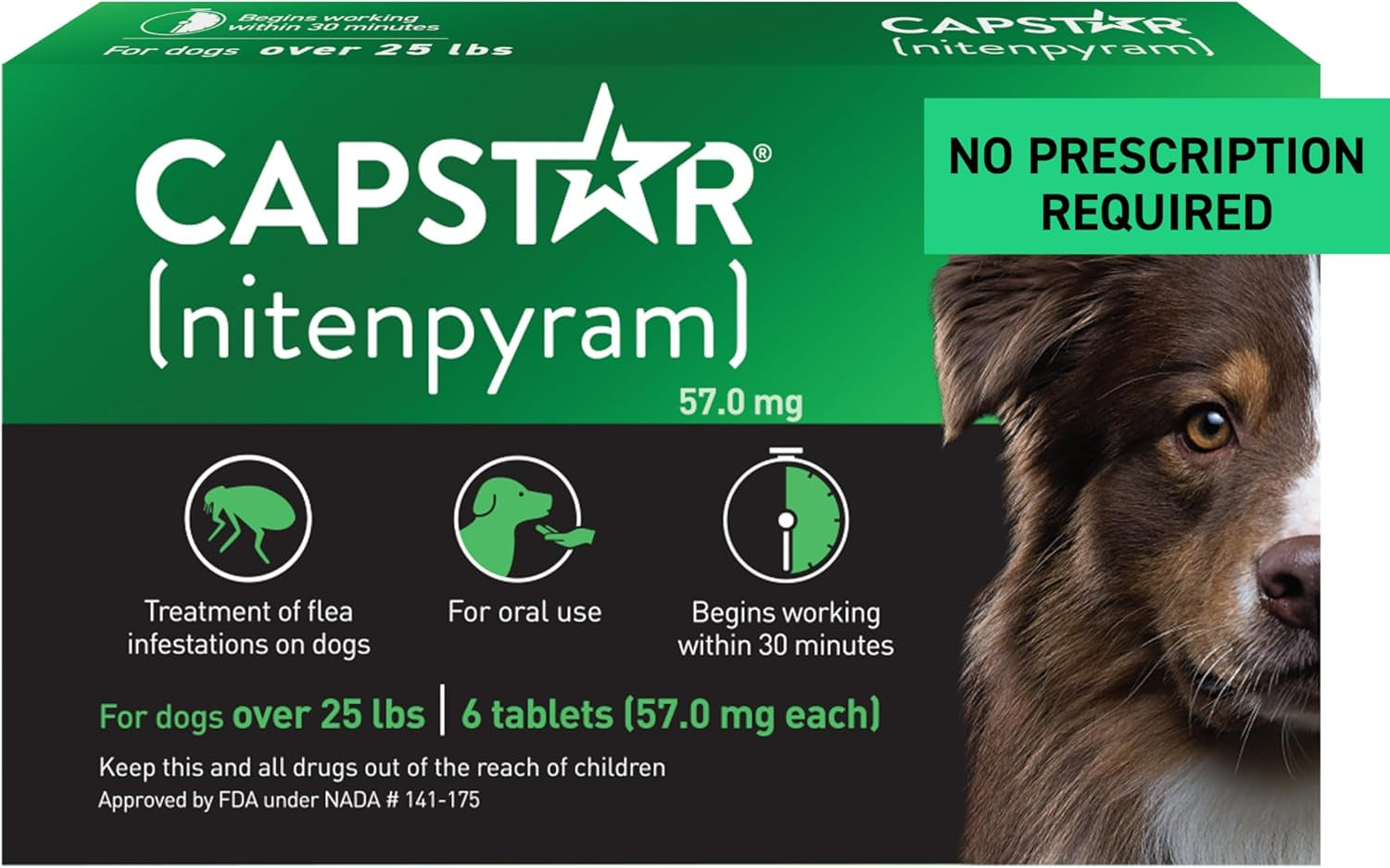Oral Flea Treatment for Dogs, Fast Acting Tablets Start Killing Fleas in 30 Minutes, Medium & Large Dogs (Over 25 Lbs), 6 Doses