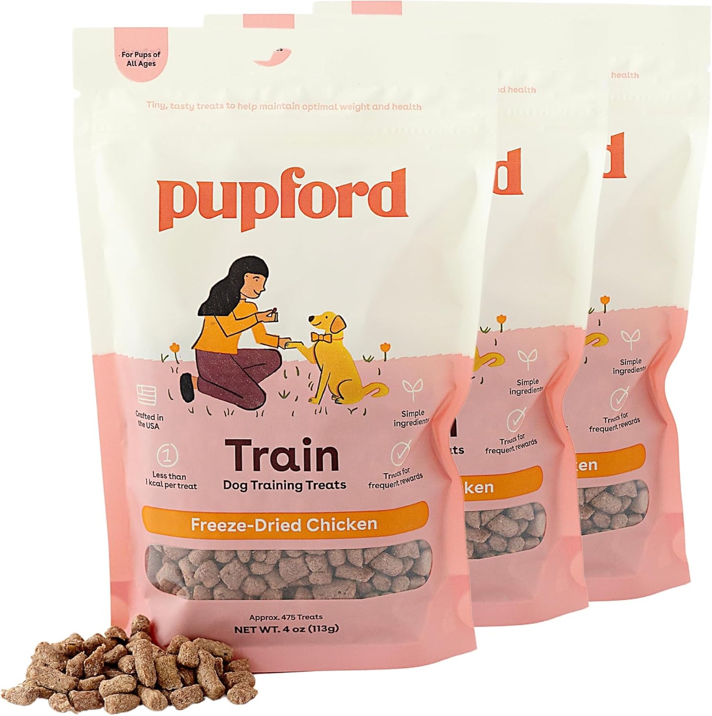 Freeze Dried Training Treats for Dogs & Puppies, 1400+ Two Ingredient Bites (Chicken, 4 Oz, 3 Pack)