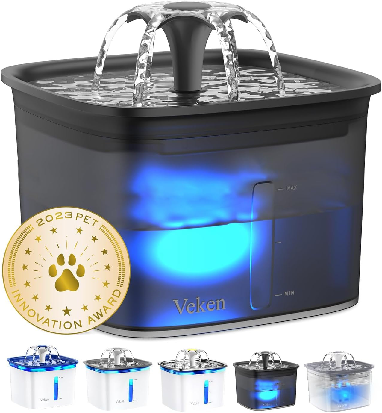 Innovation Award Winner 95Oz/2.8L Pet Fountain, Automatic Cat Water Fountain Dog Water Dispenser with Replacement Filters for Cats, Dogs, Multiple Pets (Space Black, Plastic)